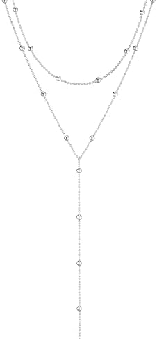 Bead station lariat necklace, silver
