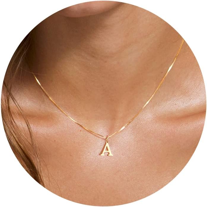 Gold initial necklace, letter A