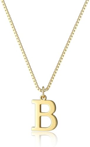Gold initial necklace, letter B