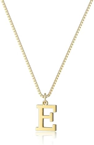 Gold initial necklace, letter E