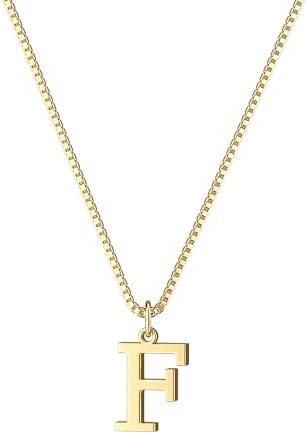 Gold initial necklace, letter F