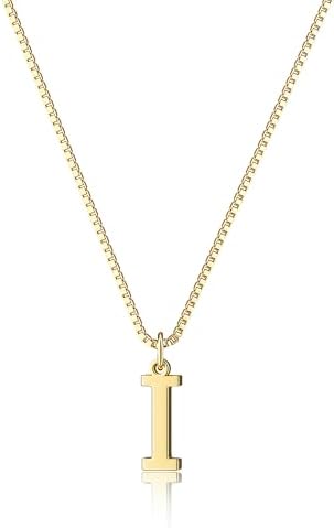 Gold initial necklace, letter I