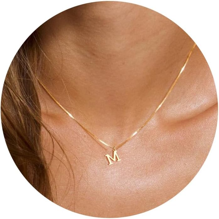 Gold initial necklace, letter M