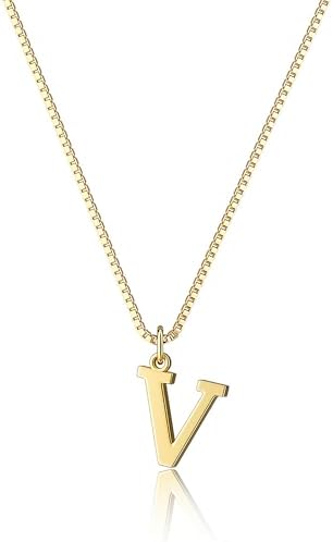 Gold initial necklace, letter V
