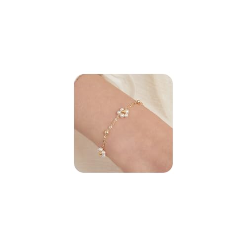 Pearl flower bracelet, gold