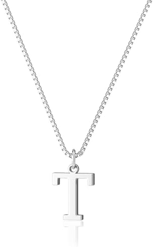 Silver initial necklace, letter T