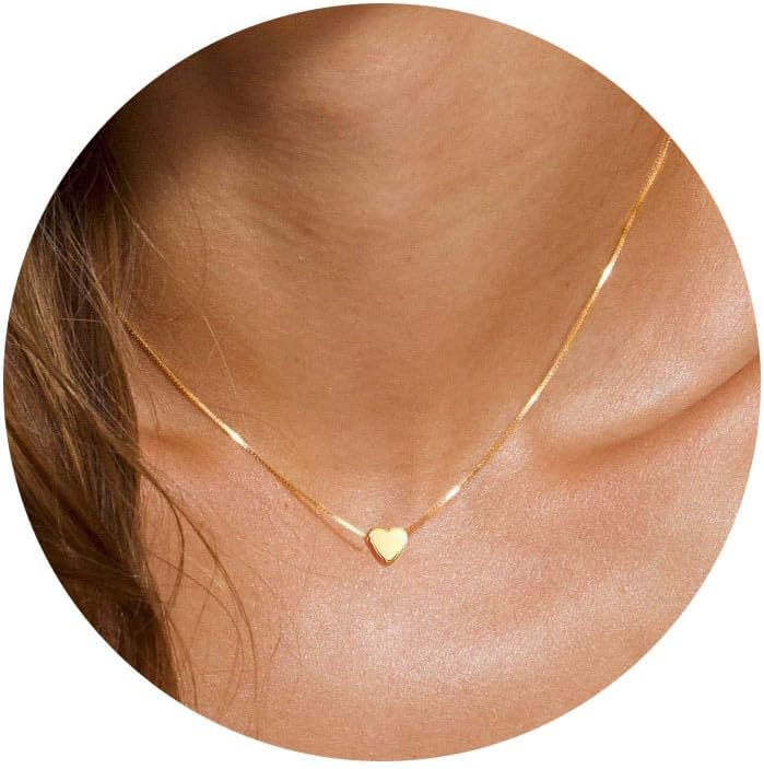 Tiny heart box chain necklace, gold